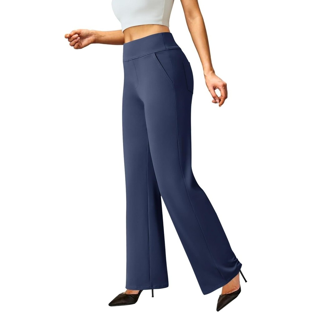 FireSwan Women's Dress Pants XX-LARGE Navy Blue Stretchy Wide Leg Work Trousers